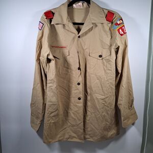 Vintage Boy Scouts of America BSA Shirt Men Medium Tan Long Sleeve Cat 597